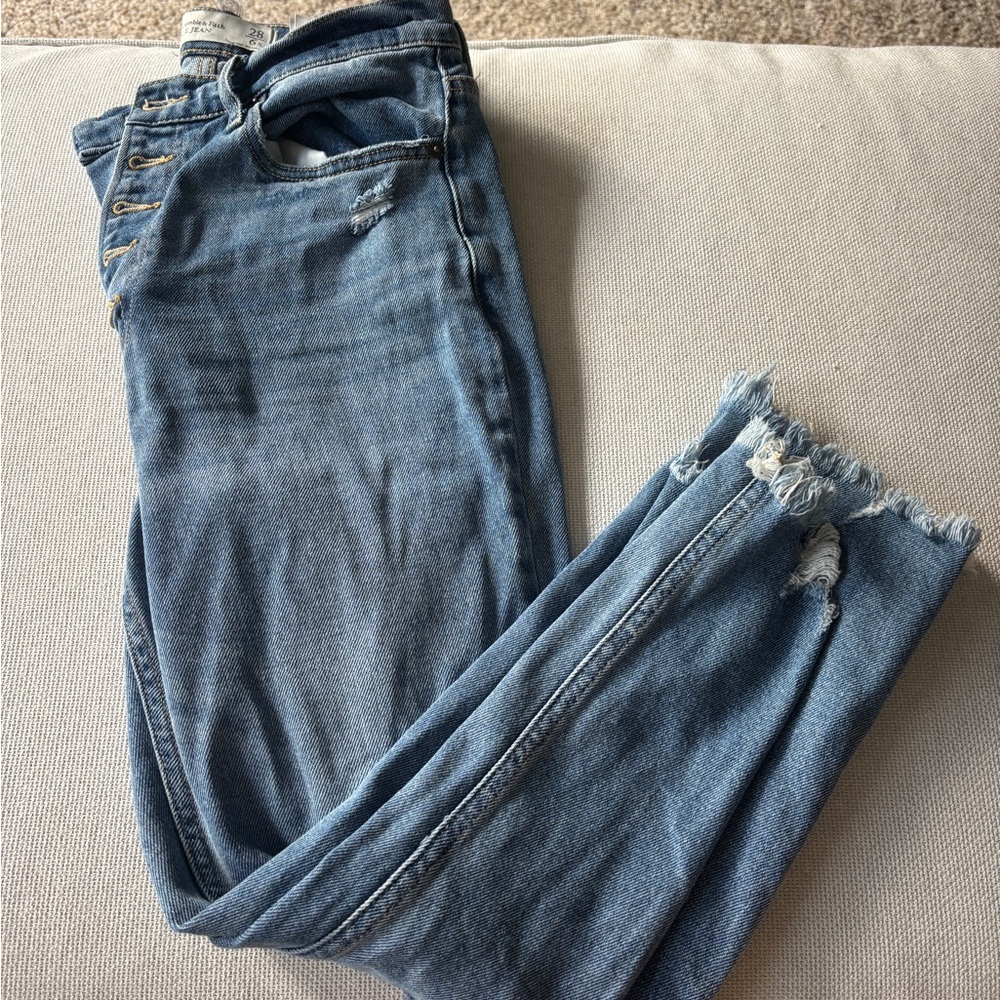 Abercrombie & Fitch Blue Skinny Jeans with Distressed Hem